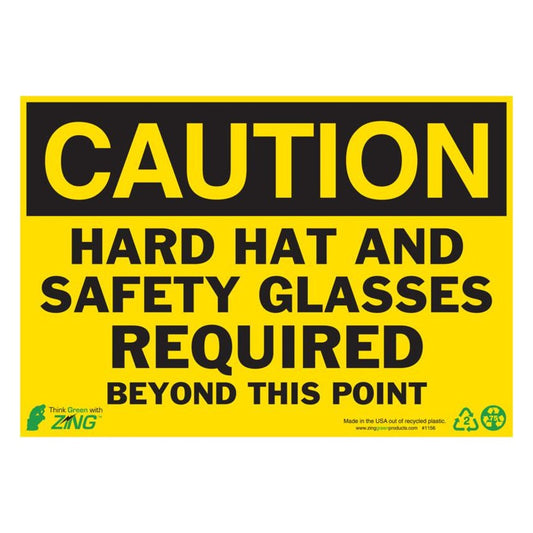 ZING 2156 Sign, Caution Safety Glasses, 10 x 14 in, plastic