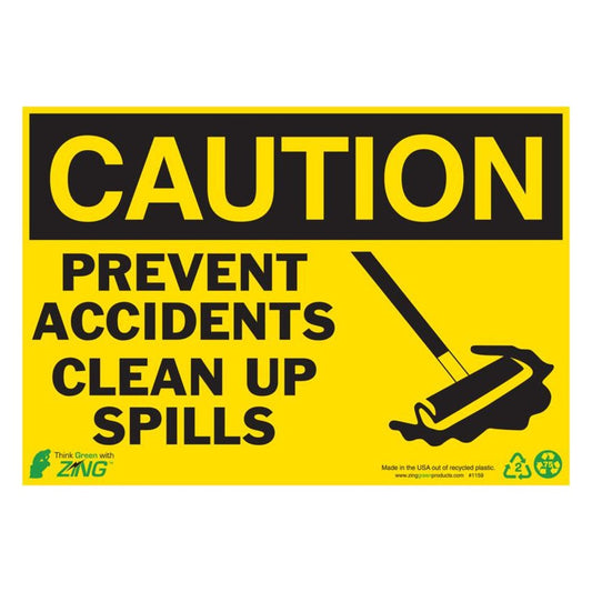 ZING 2159 Sign, Caution Clean Up Spills, 10 x 14 in, plastic