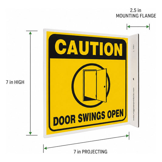 ZING 2591 Safety Sign, Caution Door Swings Open L