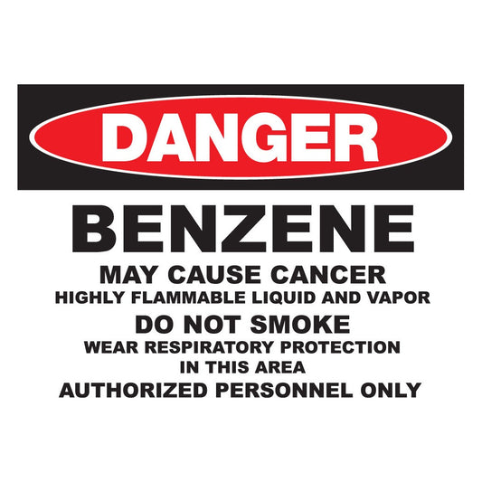 ZING 2661A Sign, Danger, 10 x 14 in, Benzene, Aluminum