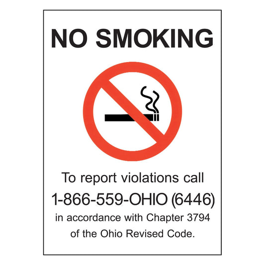 ZING 2859 No Smoking Sign, Ohio, 10Inwx14In H, Plastic
