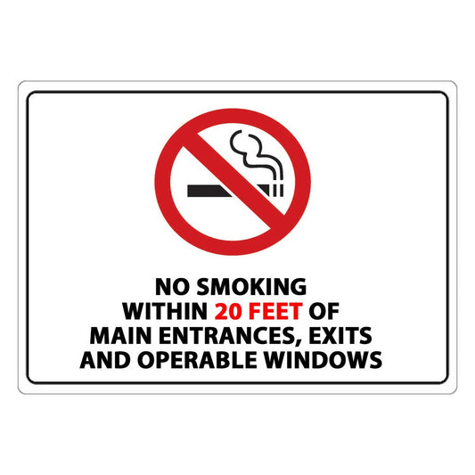 ZING 2872 No Smoking Sign, Within 20 Ft, 14Inw, Plastic