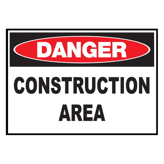 ZING 2972 Sign, Danger, Construction Area, 10 x 14 in, Plastic