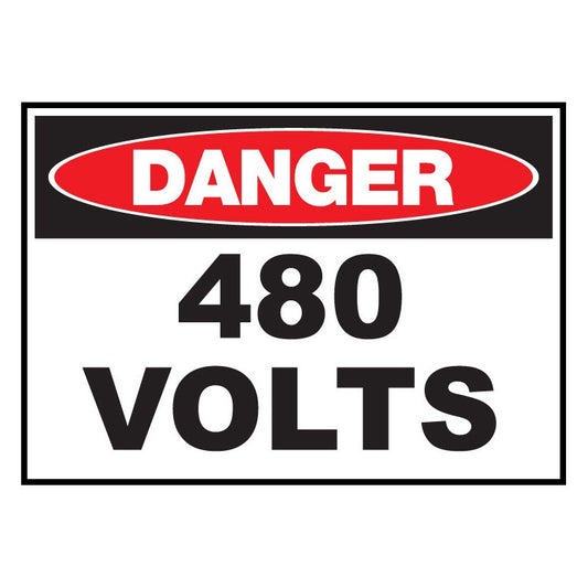 ZING 2973 Sign, Danger, 480 Volts 10 x 14 in Plastic