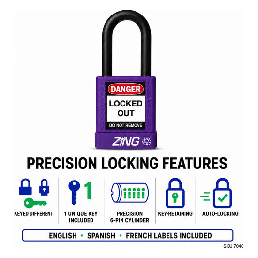 ZING 7040 Padlock, Purple, Keyed Different