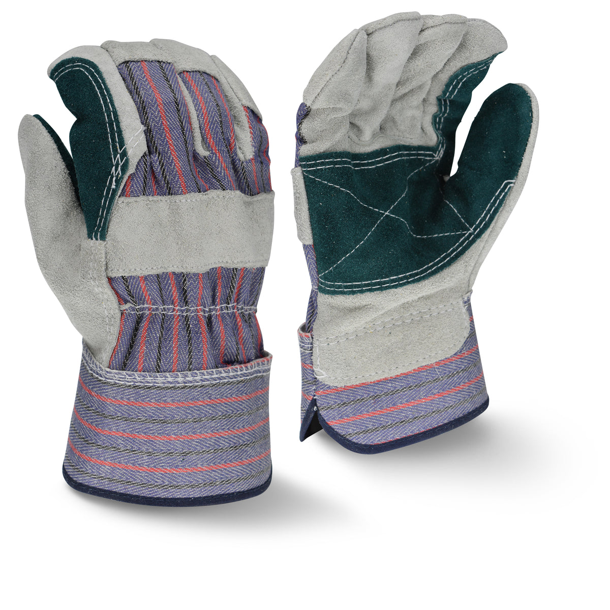 Radians RWG3200DP - Regular Shoulder Gray Split Cowhide Double Leather Palm Glove - Gray