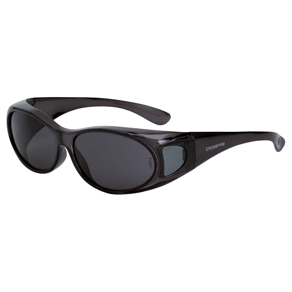 Crossfire OG3 - Over the Glass Safety Eyewear - Crystal Black Frame - Smoke Lens - Crystal Black / Smoke
